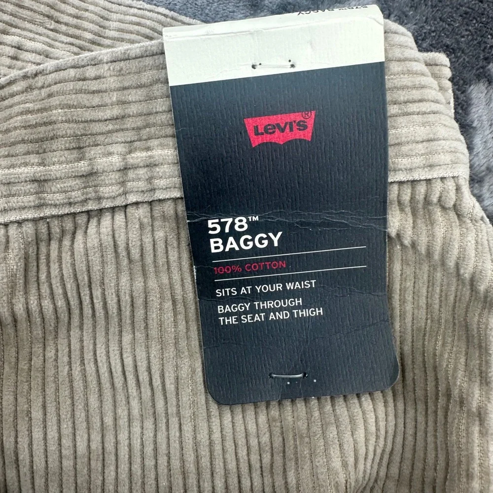 New‎ Levis 578 Baggy Corduroy Pants Mens 36x30 Grey Tan Wide Leg 100% Cotton NWT
